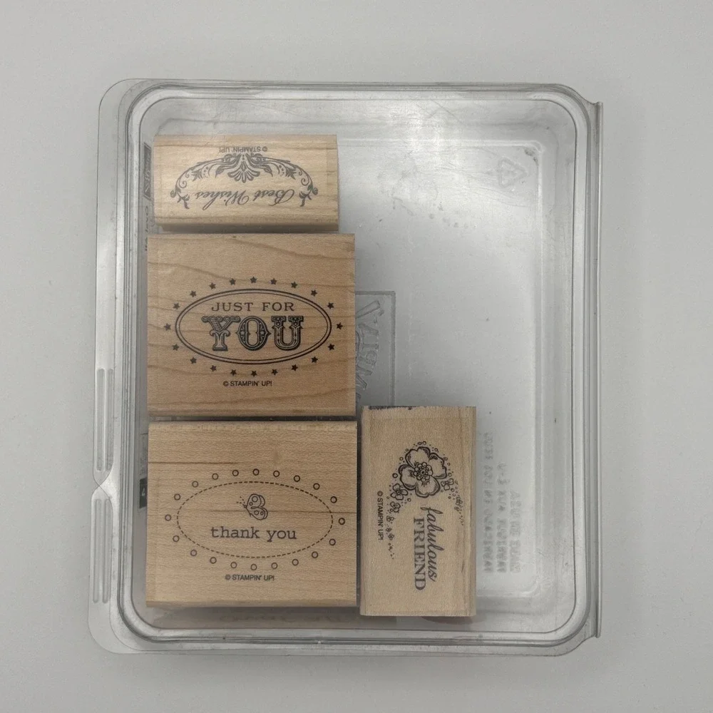 Stampin Up Oval All Wood Mount Rubber‎ Stamp Set 4pc Shelli Signature Collection